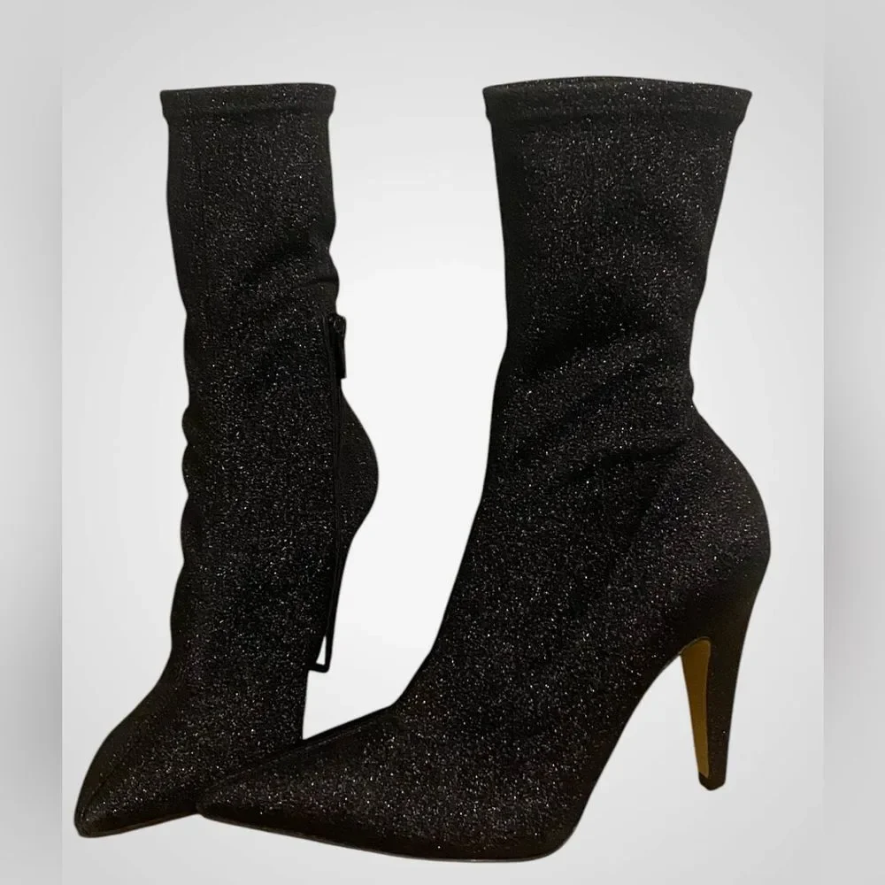 Giampaolo Viozzi ankle boot Luxe metallic black glitter sock boots NWOB size 7.5 - Picture 10 of 10